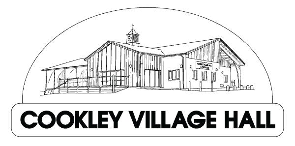 Cookley Village Hall exterior view with surrounding fields and trees.