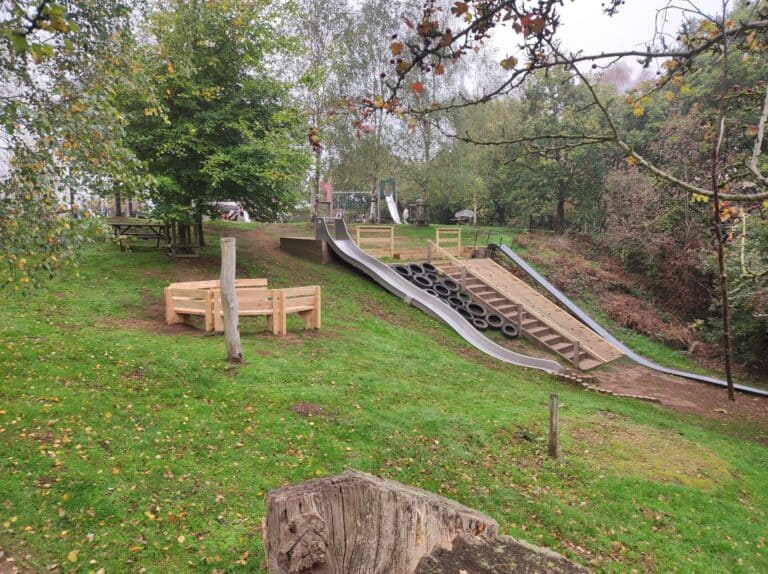 Children's Play Area with slides and climbing structures at Cookley Village Hall & Playing Fields.