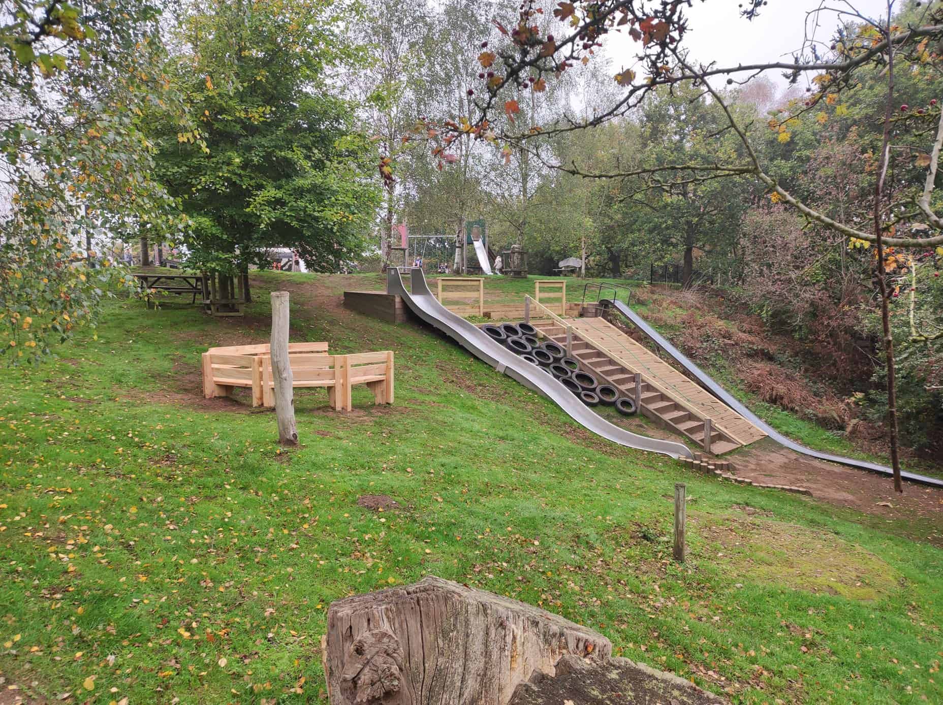 Children's Play Area with slides and climbing structures at Cookley Village Hall & Playing Fields.